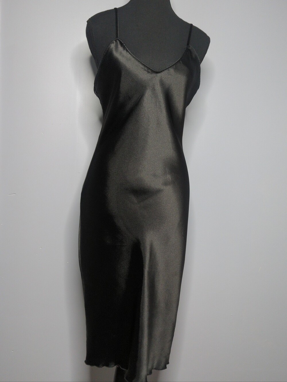 VTG 90s Bebe Black Satin Slip Dress Midi Size M Made in USA Perfect Condition